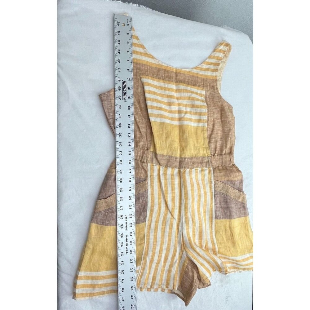 Anthropologie Ett Twa Linen Wesley Striped Romper Size 8 Brown/Yellow Pockets - Picture 11 of 11